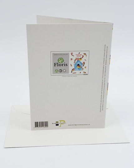 Wenskaart vogelhuis vogels, nieuwe woning