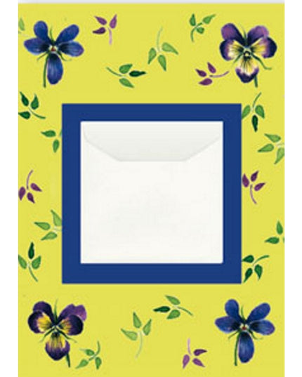 Wenskaart geld envelop 4 blauwe violen