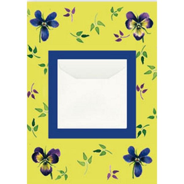 Wenskaart geld envelop 4 blauwe violen