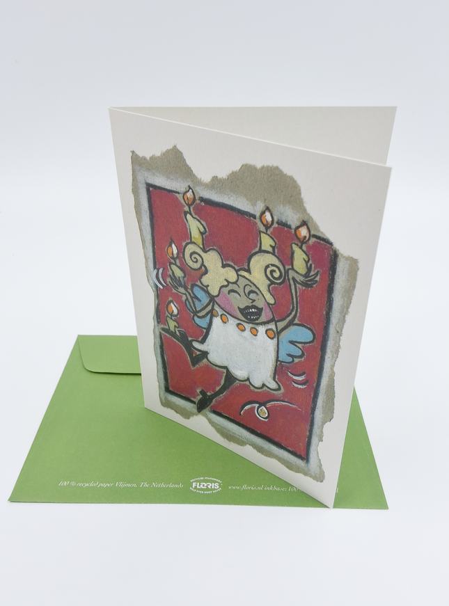 Wenskaart engel met kaars