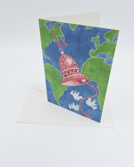 Wenskaart klok aarde kerstduif