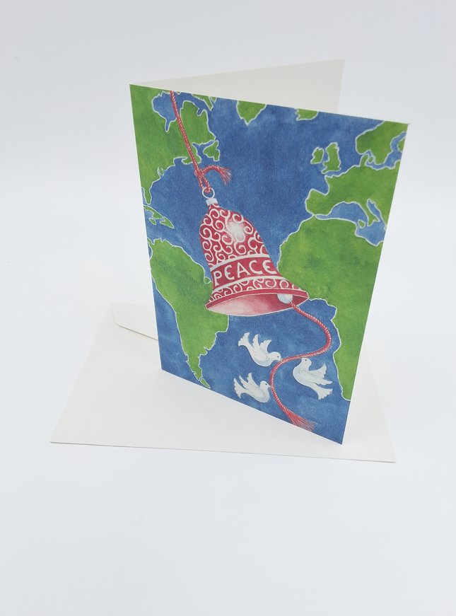 Wenskaart klok aarde kerstduif