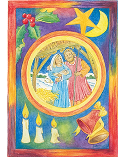 Wenskaart kerstfamilie Jezus