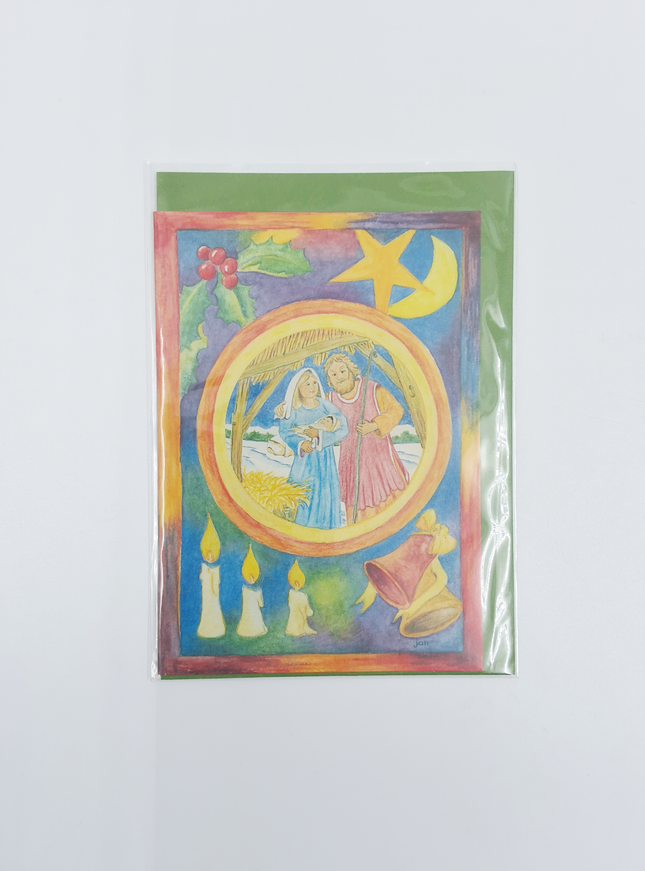 Wenskaart kerstfamilie Jezus