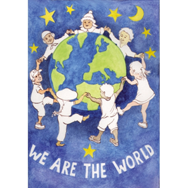 Wenskaart kerst "we are the world"