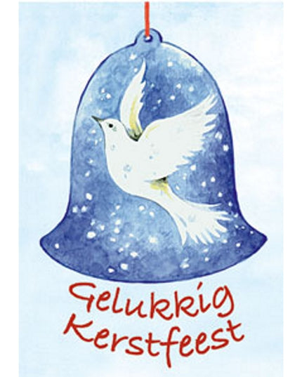 Wenskaart duif in kerstklok "gelukkige kerst"