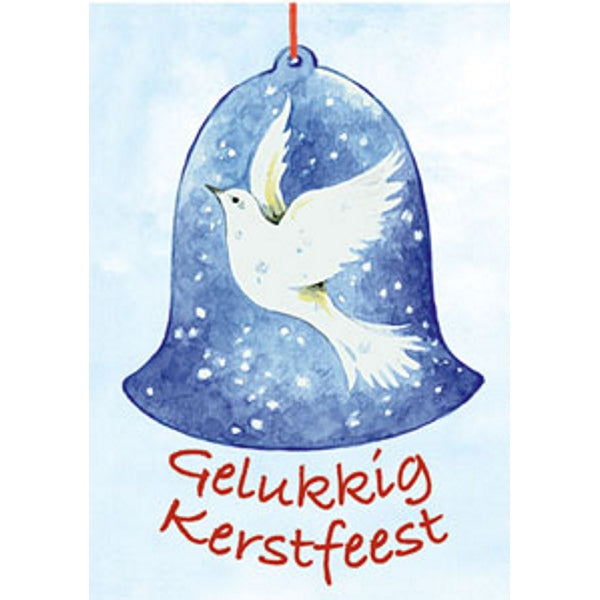 Wenskaart duif in kerstklok "gelukkige kerst"