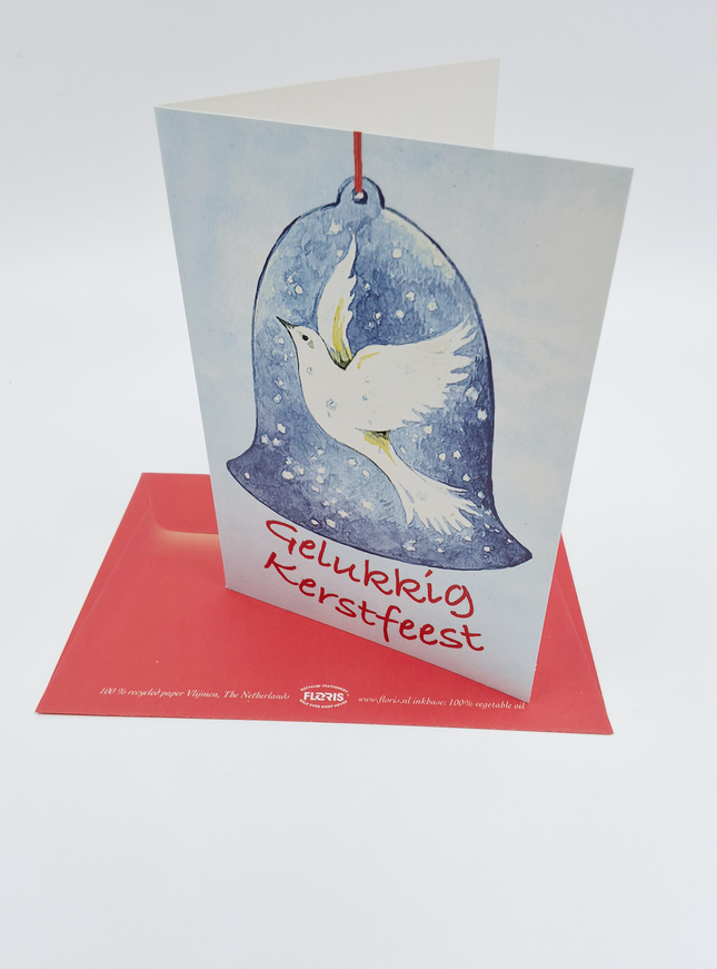 Wenskaart duif in kerstklok "gelukkige kerst"
