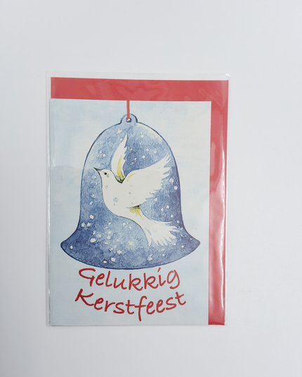 Wenskaart duif in kerstklok "gelukkige kerst"