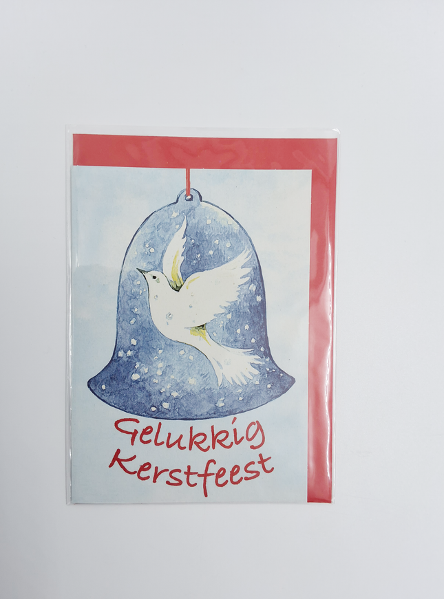 Wenskaart duif in kerstklok "gelukkige kerst"