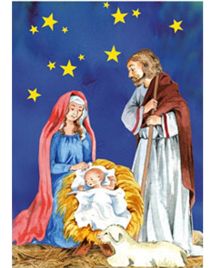 Wenskaart Jozef, Maria en kribbe
