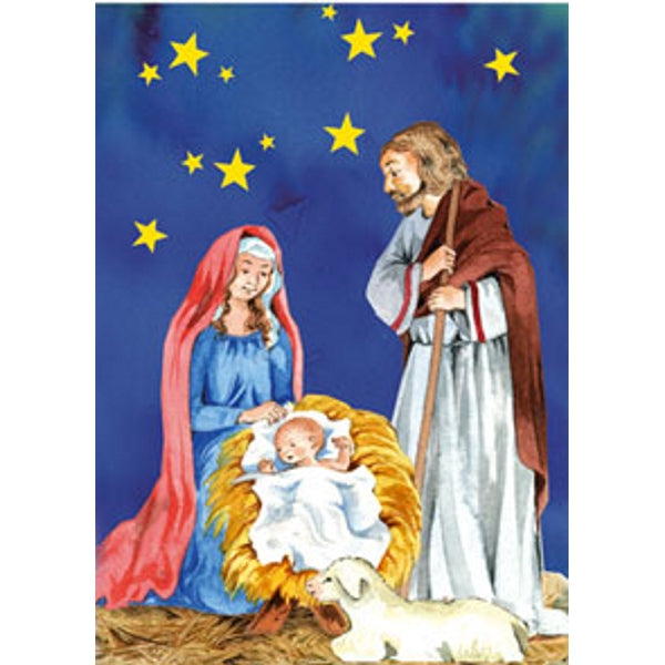 Wenskaart Jozef, Maria en kribbe