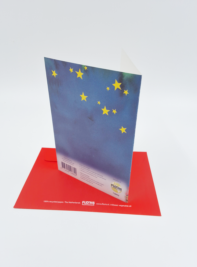 Wenskaart Jozef, Maria en kribbe