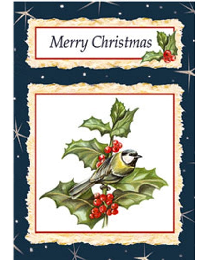 Kerstkaart mees op hulst "Merry Christmas"