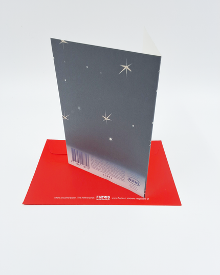 Kerstkaart mees op hulst "Merry Christmas"