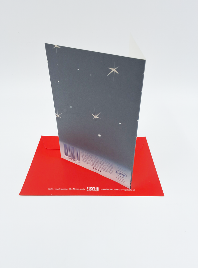 Kerstkaart mees op hulst "Merry Christmas"