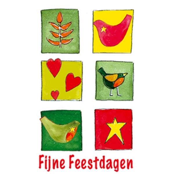 Kerstkaart vogels hartje "fijne feestdagen"