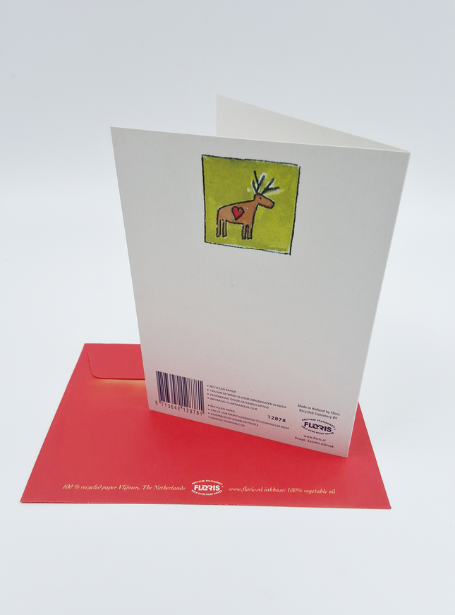 Kerstkaart vogels hartje "fijne feestdagen"