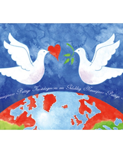 Wenskaart 2 duiven aardbol