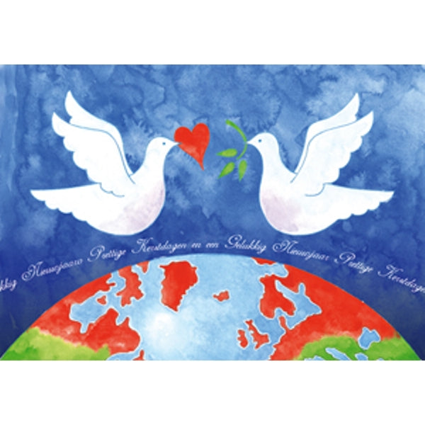 Wenskaart 2 duiven aardbol