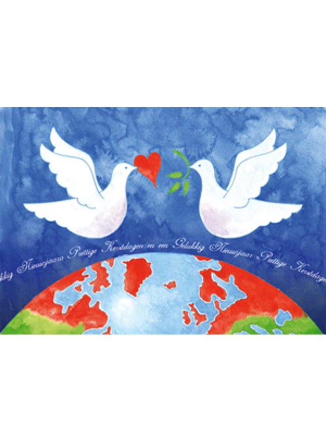 Wenskaart 2 duiven aardbol