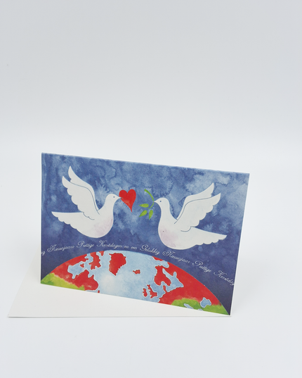 Wenskaart 2 duiven aardbol