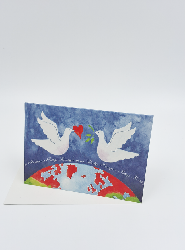 Wenskaart 2 duiven aardbol