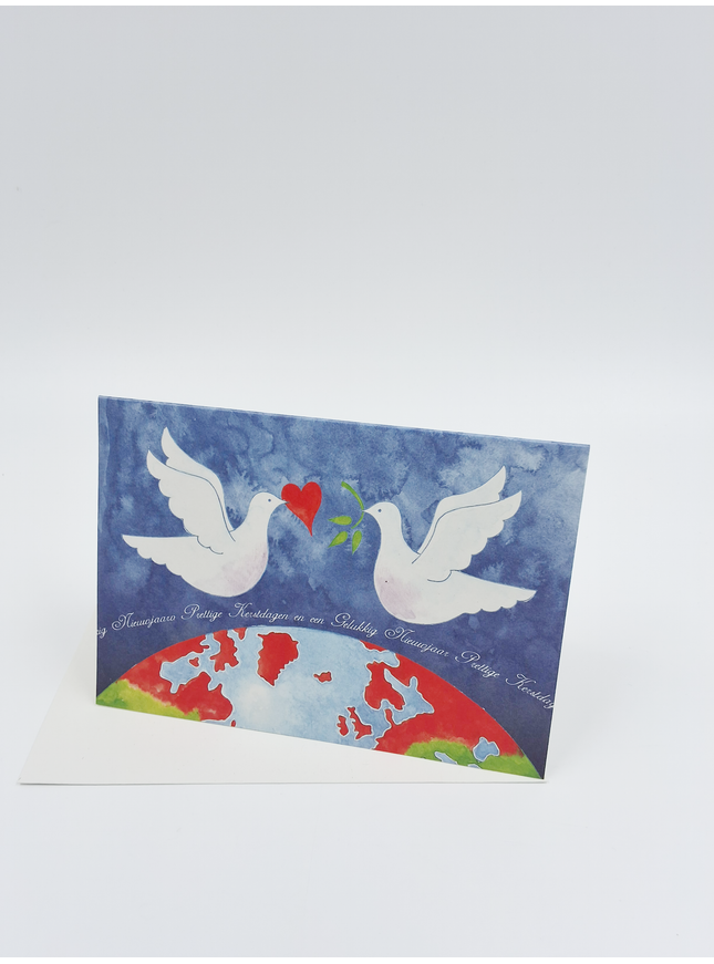 Wenskaart 2 duiven aardbol