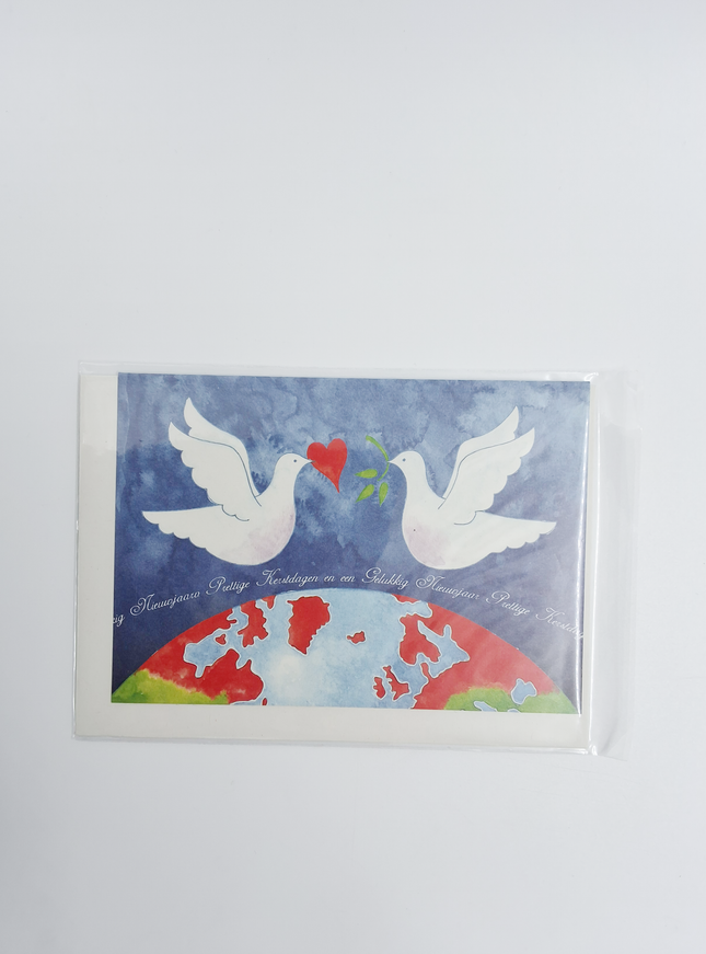 Wenskaart 2 duiven aardbol