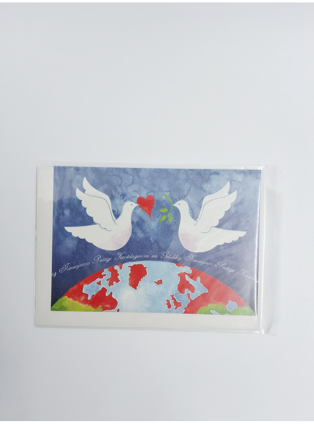 Wenskaart 2 duiven aardbol