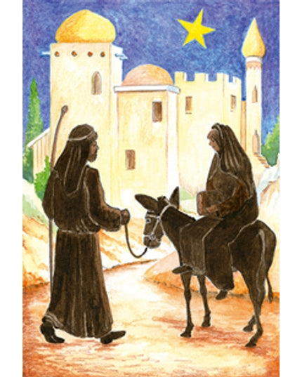 Wenskaart ezel, Maria, Jozef