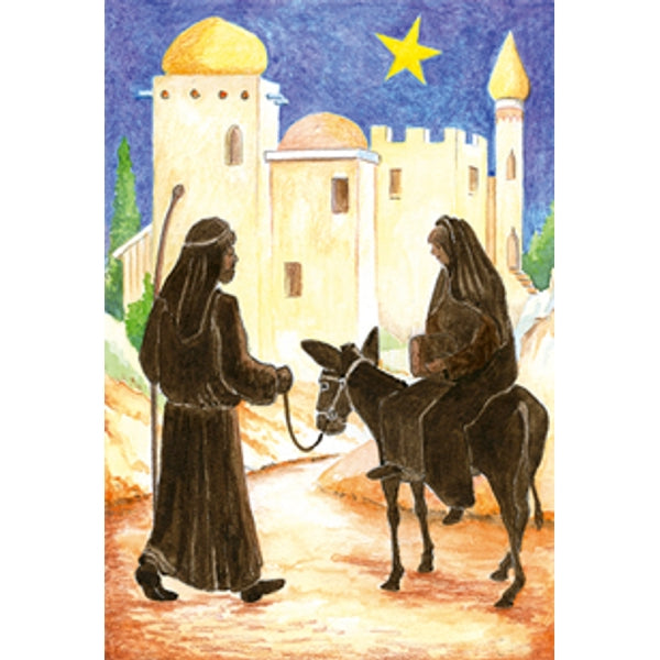 Wenskaart ezel, Maria, Jozef