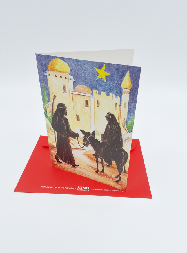 Wenskaart ezel, Maria, Jozef