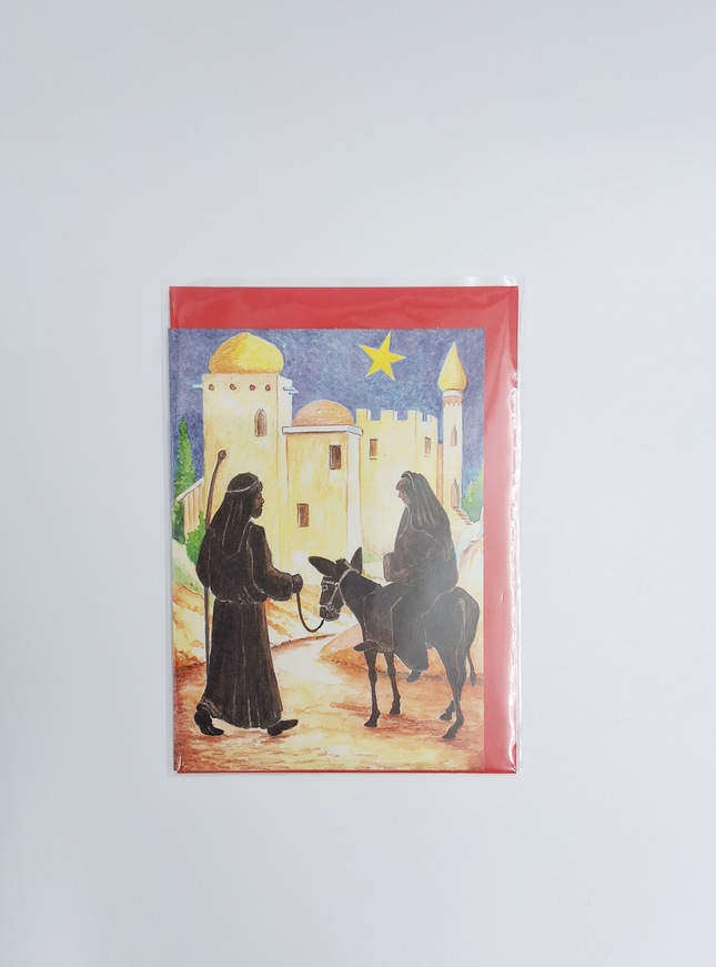 Wenskaart ezel, Maria, Jozef