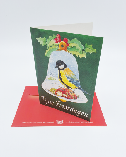 Wenskaart kerstklok mees "prettige feestdagen"