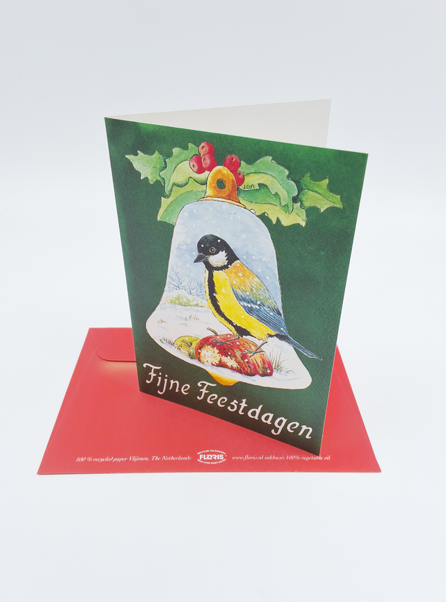 Wenskaart kerstklok mees "prettige feestdagen"