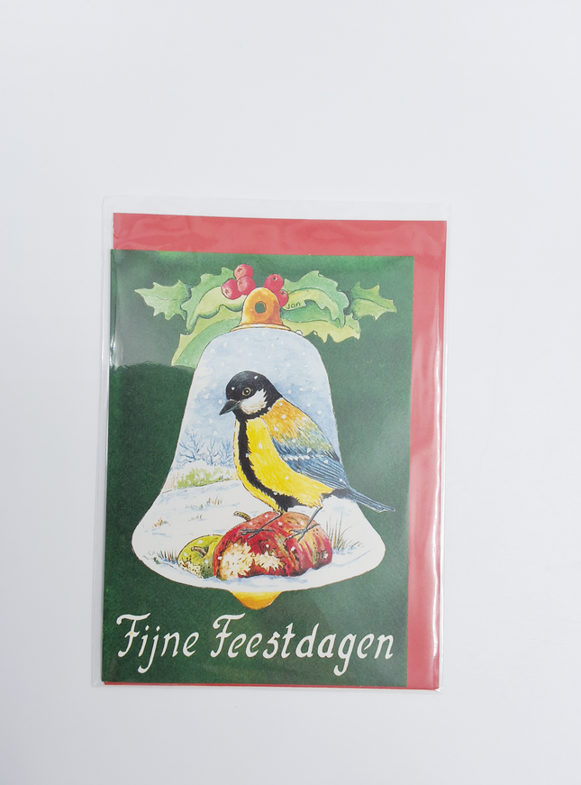 Wenskaart kerstklok mees "prettige feestdagen"