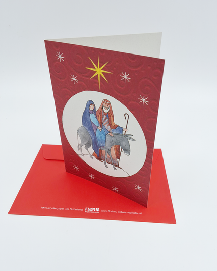 Wenskaart Jozef en Maria ezel