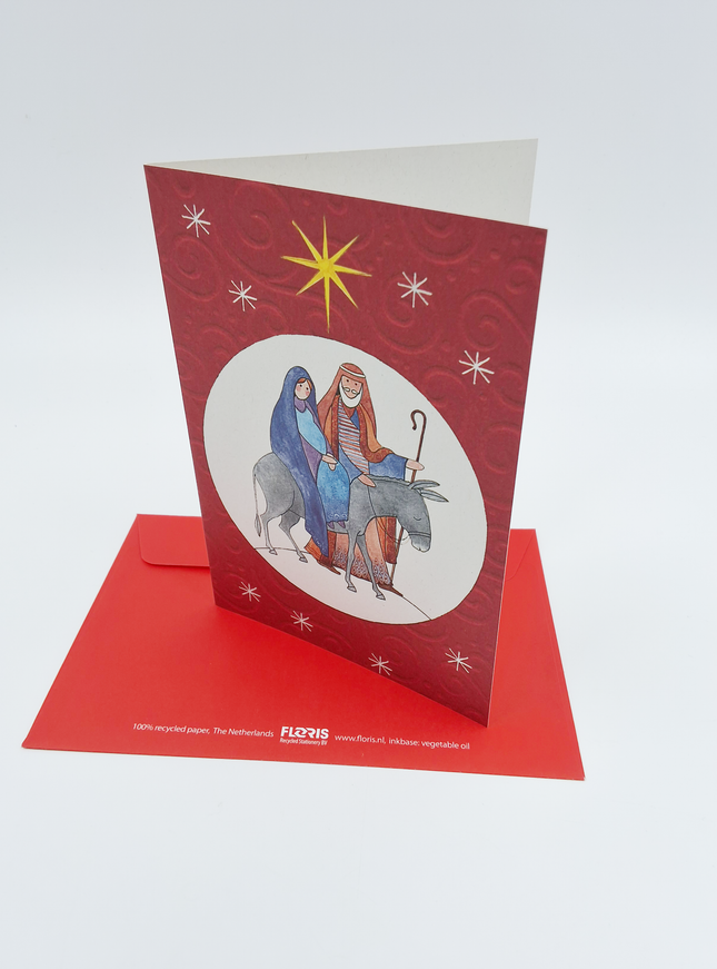 Wenskaart Jozef en Maria ezel