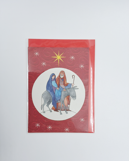 Wenskaart Jozef en Maria ezel