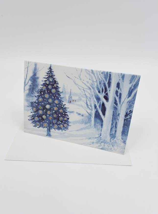 Wenskaart kerstboom kerk