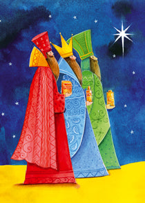 Wenskaart Drie Koningen blauw geel