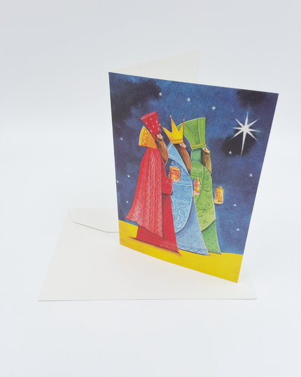 Wenskaart Drie Koningen blauw geel