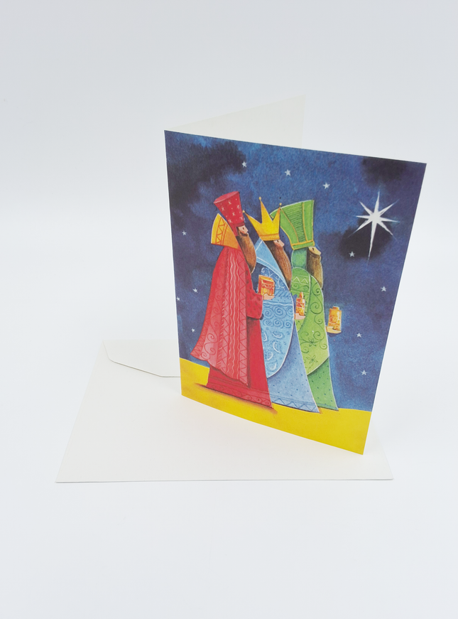 Wenskaart Drie Koningen blauw geel