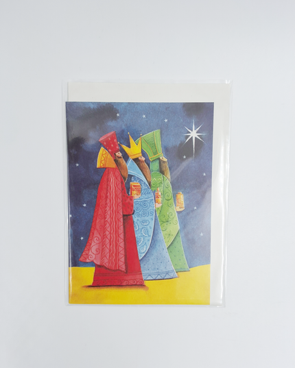 Wenskaart Drie Koningen blauw geel