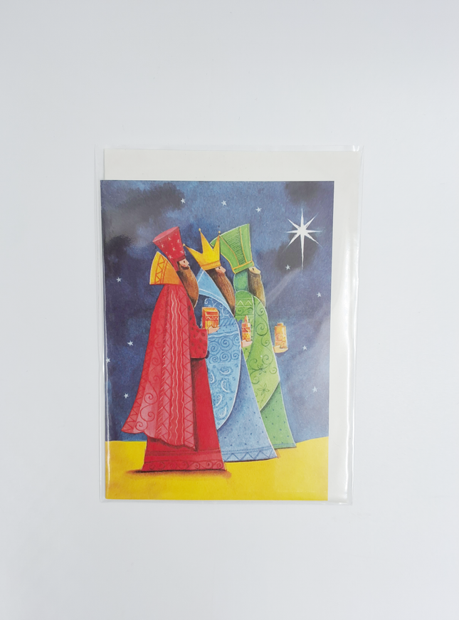 Wenskaart Drie Koningen blauw geel
