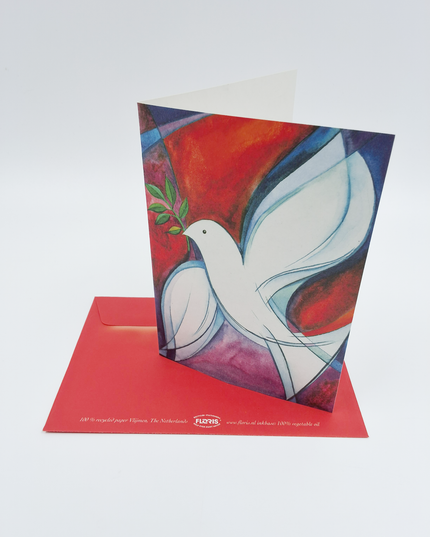 Wenskaart kerstduif wit rood