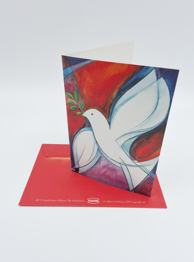 Wenskaart kerstduif wit rood