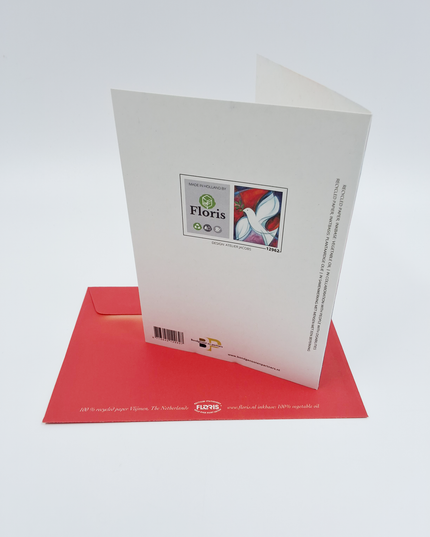Wenskaart kerstduif wit rood
