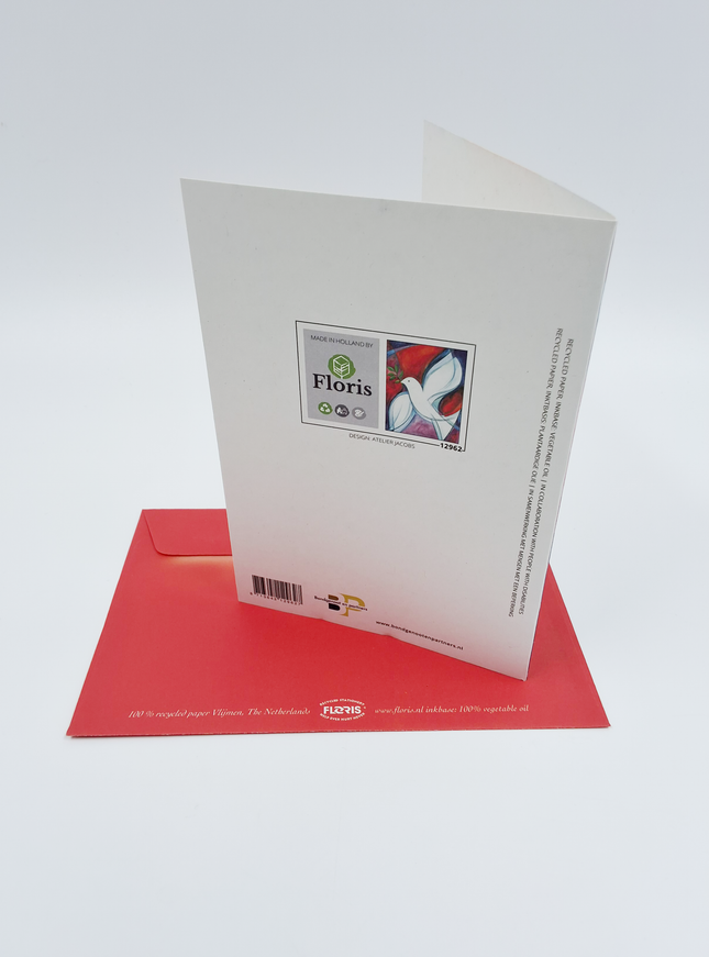Wenskaart kerstduif wit rood